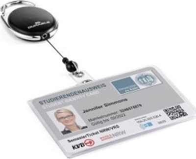 Држач за картички Durable STYLE, со карабин, со влечен држач за идентификациска картичка, црн