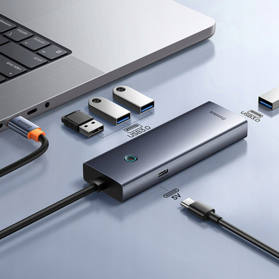 Hub USB C Baseus UltraJoy, 4xUSB A 3.0, 1xUSB C 5V, gri