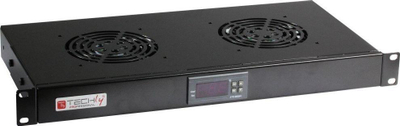 Panel ftohës rack Techly I-CASE FAN-TC2B, 19", 1U, me termostat, i zi