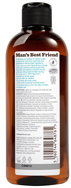 Shampo për flokë Bulldog (Anti-Dandruff Hair & Scalp Shampoo + Jujube Bark), 300 ml