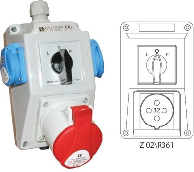 Set instalimi Spamel ZI02R361, prizë 32A 4P L 0 P, e kuqe