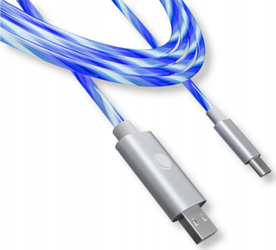 Kabllo USB Oniverse USB A në USB C, 2m, LED me 5 mënyra, blu