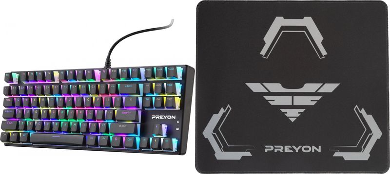 Set gaming PREYON Blue Blitz Claw PBBC87B, tastierë mekanike TKL, mouse pad Falcon Speed M, i zi