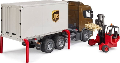 Kamion lodër Bruder Scania Super 560R UPS, me kontejner, me forklift, shumëngjyrësh