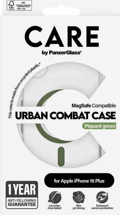 Kapak PanzerGlass 0 CARE Flagship, MagSafe, për iPhone 16 Plus, transparent jeshil