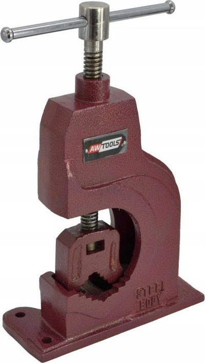 Хидраулична менгема за цевки Awtools 3", ширина на вилиците 75 mm, за работна маса, црвена