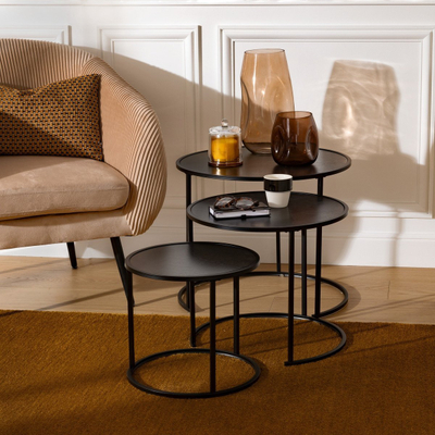 Set tavolinash konferencë Noan, rrethore, 54x45 cm, metal i zi, 3 copë