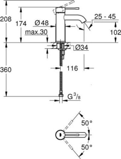 Rubinet lavamani Grohe Eurosmart Essence S DN 15, montim mbi banak, ngjyrë ari