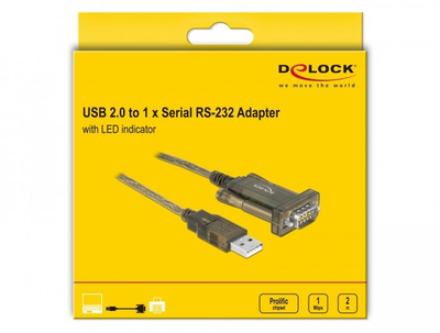 Kabllo adapter DeLOCK 64073, USB Type A në RS 232 DB 9, 2 m, transparente