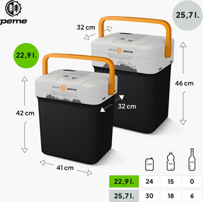 Frigorifer turistik Peme Essential 27 Adventure, 23L, termoelektrik, portokalli