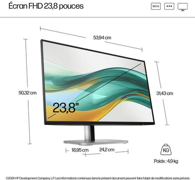 Monitor HP Series 5 Pro 524pf, 23.8", FHD, pa bazament