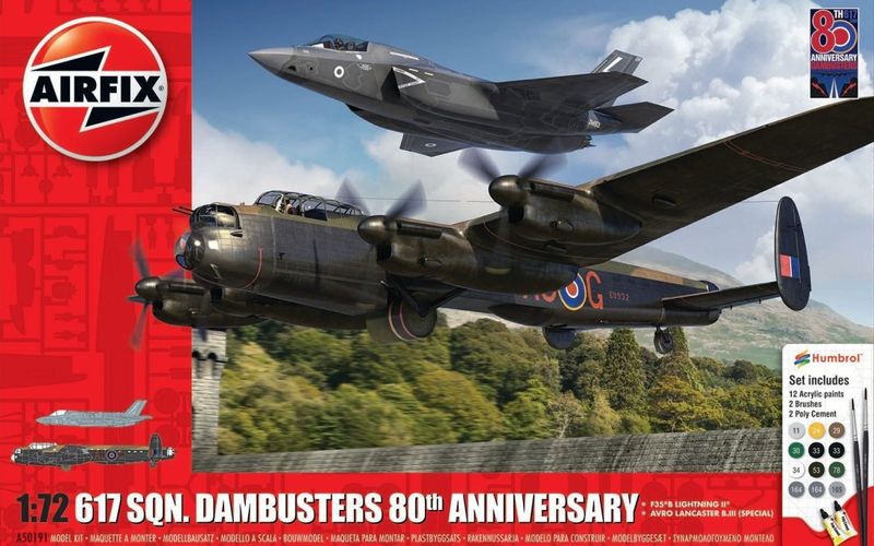 Set modelesh Airfix Gift Set Dambusters 80th Anniversary, shkalla 1:72, me bojëra dhe ngjitës, shumëngjyrësh