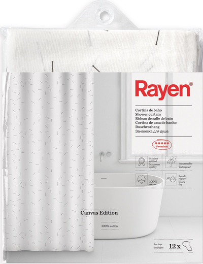 Perde dushi Rayen Premium, 180 x 200 cm, 100% pambuk, e bardhë
