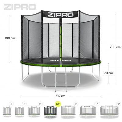 Trampolinë kopshti Zipro Jump Pro, 8FT 252cm, rrjetë e jashtme mbrojtëse, jeshile e zezë
