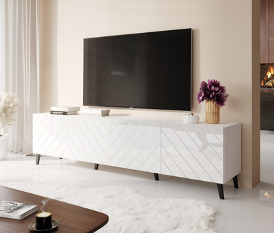 Komodë TV Cama ABETO, 200x42x52 cm, e bardhë me shkëlqim