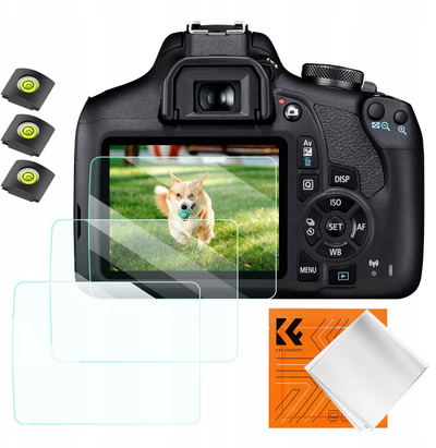 Set mbrojtës për kamerë K&amp;F Concept SKU.2192, për Canon Rebel T7 T6 T5, 3x xham mbrojtës, 3x kapak ISO, i tejdukshëm