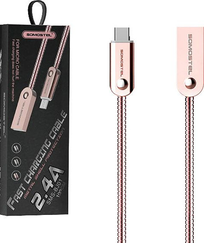 Kabllo karikimi Somostel SMS-BJ01, USB në microUSB, 2.4A 20W 1m, rozë metalike