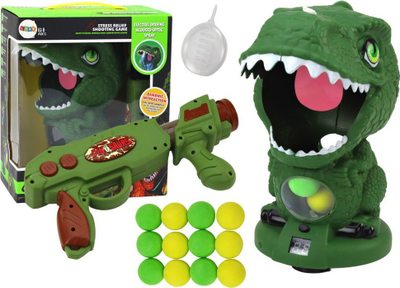 Loja e shkathtësisë Lean Toys Dinosaur Shooting, me armë dhe toptha, jeshile