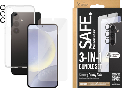 Set mbrojtës 3 në 1 PanzerGlass SAFE, për Samsung Galaxy S24+, xham mbrojtës dhe kuti TPU transparente