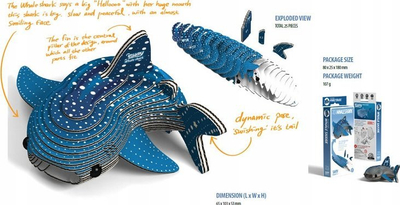 Puzzle 3D Safari Ltd EUGY Whale Shark, lodër për mëndje, me materiale që shkrihen në natyrë, shumëngjyrëshe