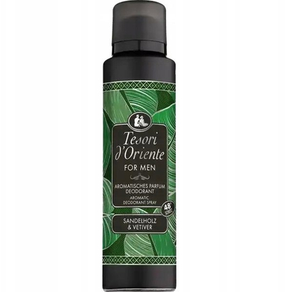 Deodorant spray Tesori d'Oriente For Men Sandalwood & Vetiver, 150ml, aromë druri sandali, jeshil