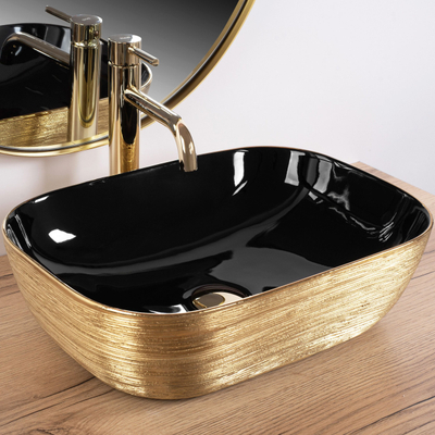 Lavaman mbi banak Rea Belinda Black Gold Brush, drejtkëndor, i zi me të artë