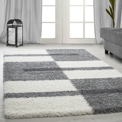 Tapet shaggy Zipcode Design Leamon, 200x290 cm, me figura gjeometrike, gri e hapur