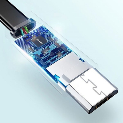 Kabllo e sheshtë USAMS U2 microUSB 1.2m SJ201MIC01 (SH.B.A.-SJ201), e zezë