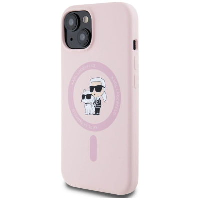 Футрола за телефон Karl Lagerfeld Liquid Silicone Karl And Choupette MagSafe, за iPhone 15, розова
