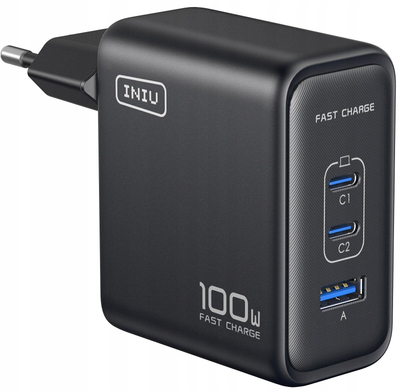 Karikues rrjeti Iniu Leopard Charger, 100W, me 3 porta, i zi