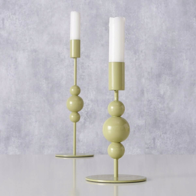 Mbajtëse qiriri dekorative Metal Candle Holder, set 2 copë, metal, jeshile khaki