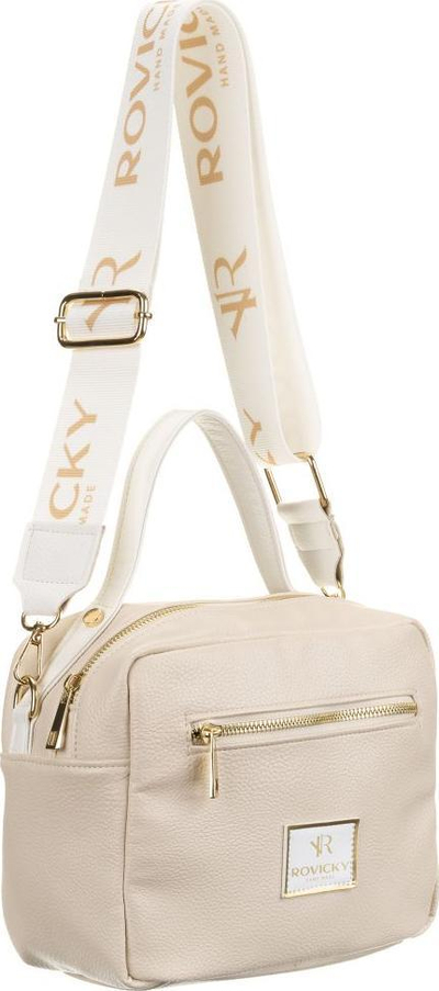 Çantë shpatulle Rovicky Satchel, lëkurë ekologjike, me rrip të rregullueshëm, bezhë e çelët