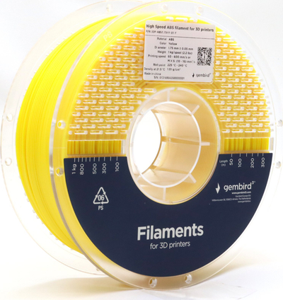 Filament 3D Gembird High Speed ABS, 1.75mm, 1kg, i verdhë