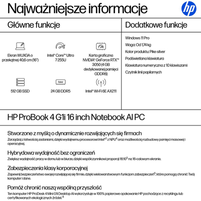 Laptop HP ProBook 4 G1i, 16\", Intel Core Ultra 7, 24GB RAM, 512GB SSD, сребрен