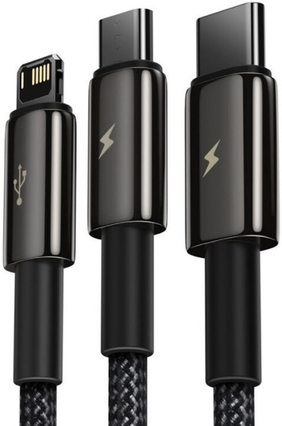 Kabllo karikuese BASEUS Superior 3në1, USB-A - USB-C / micro USB / Lightning, 1.5m, e zezë
