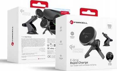 Mbajtëse magnetike për makinë Forcell F-Grip Rapid Charge, karikim wireless 15W Qi2, MagSafe, gri