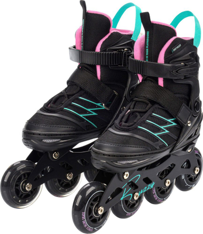 Patina inline Meteor Buzzy, madhësi e rregullueshme 34-38, rrota 76 mm, e zezë rozë mint