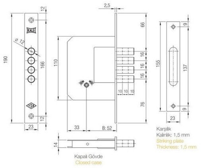 Bravë inkaso KALE 189/4MF, 52 mm, 5 çelësa