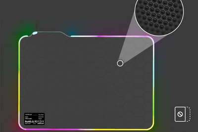 Mousepad gaming Vertux FluxPad, LED RGB, sipërfaqe rezistente ndaj ujit, i zi