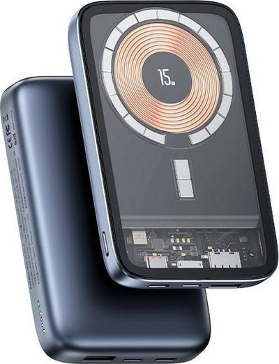 Power bank USAMS Magnetik, 10000mAh, wireless 15W, me kapak xham transparent
