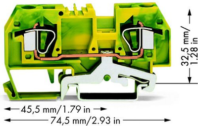 Bllok terminal Wago 282-907, 2 përçues, 6mm², verdhë jeshile