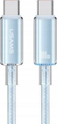 Kabllo USB USAMS Cloud Series, Type C në Type C, 100W PD, blu transparente