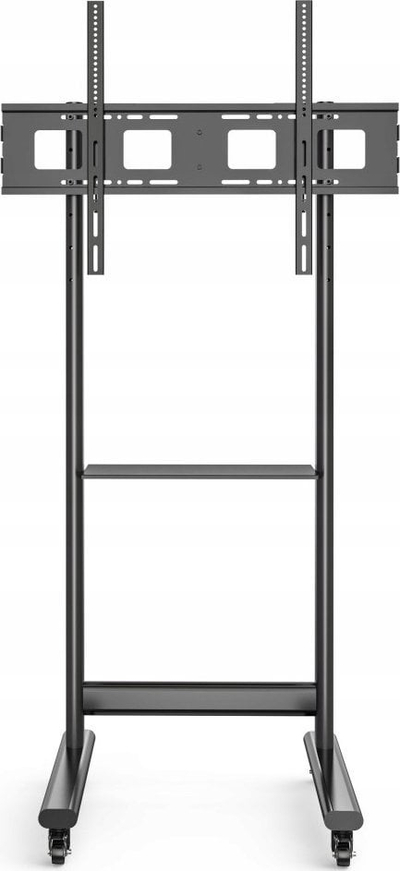 Karrocë TV për TV LCD/LED 50–90\", lartësi e rregullushme, me raft, e zezë