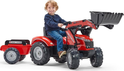 Traktor me pedale Falk Massey Ferguson 8740S, me rimorkio, me kovë frontale, i kuq