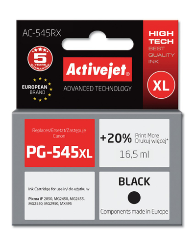 Ngjyrë për printer Activejet AC-545RX (zëvendësim për Canon PG-545 XL), 16.5 ml, e zezë