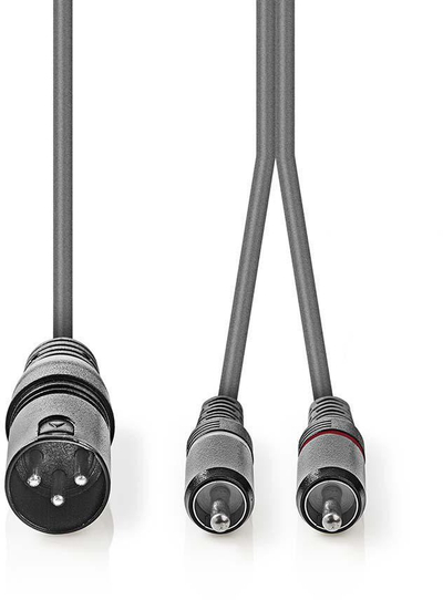 Аудио кабел Nedis XLR машки во 2x RCA машки, 1.5m, сив