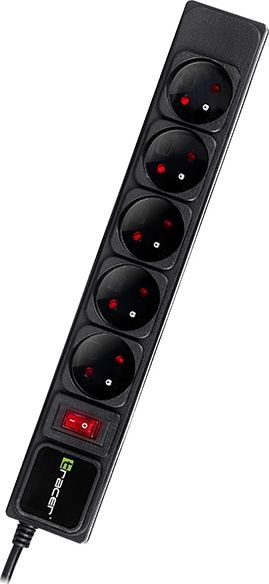Listë zgjatëse Tracer PowerGear, 5 priza, kabllo 1.5m, e zezë
