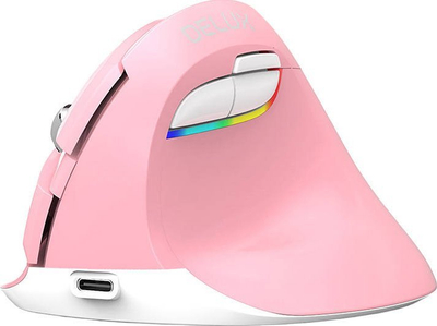 Mouse vertikal pa tela Delux M618 Mini, RGB, me Bluetooth, rozë
