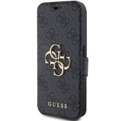 Këllëf telefoni Guess 4G Metal Logo për iPhone 15 Pro 6.1", portofol, gri