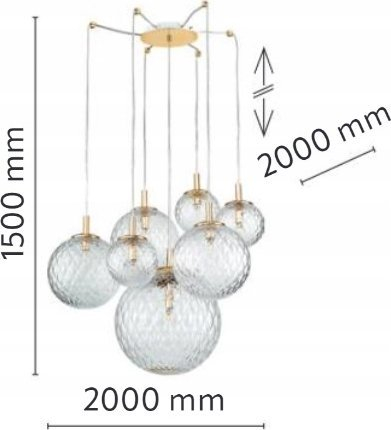 Llampë varëse TK Lighting Cadix, 7 drita, xham transparent, ngjyrë ari
